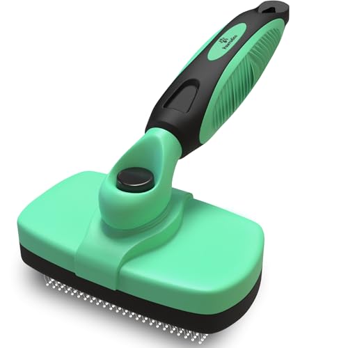Deshedding Dog Brush for Shedding – Self Clean Cat Brush Deshedding & Grooming Tool for Long Haired and Short Haired Dogs, Slicker Brushes for Dogs, Skin-Friendly, Retractable Bristles, Easy to Clean - color: Teal