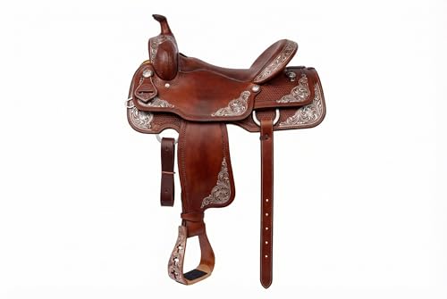 CHALLENGER Western Show Horse Saddle Stirrups Aluminum Leather Tread Cross Engraved 5145v - color: Crosses Bronze with genuine Leather Tread
