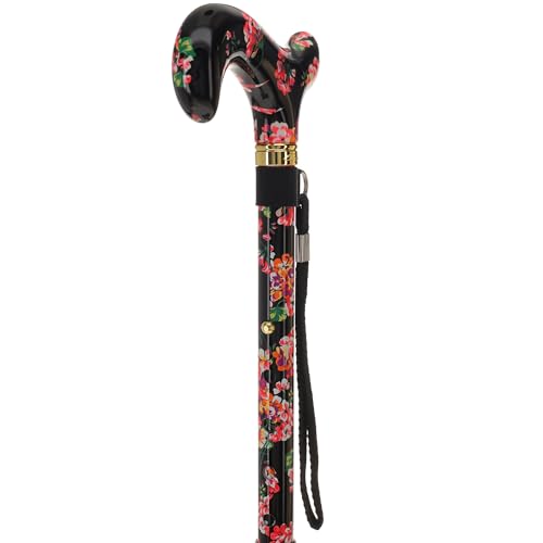 Royal RC Canes Walking Sticks for Men and Women - Stylish Designer Fashionable Adjustable Derby Canes - Lightweight Aluminum Cool Walking Sticks with HD Patterns - color: Black Blooming Floral