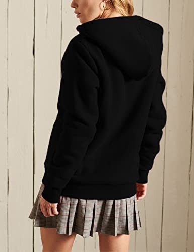 Women’s Casual Full Zip Up Sherpa Lined Hoodie Sweatshirt Jacket Coat - color: Black, size: X-Small