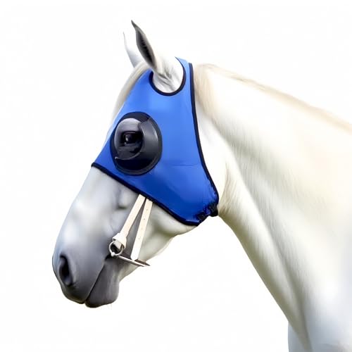 Adjustable Horse Fly Masks - Focus Aid for Racing & Training,Super Comfort Stretchy Equestrian Eye mask Large Eye Space with UV Protection Soft on Skin with Breathability (Blue) - color: BLUE