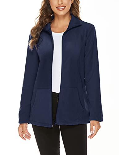Hibelle Women's Outdoor Full-Zip Thermal Fleece Jacket with Pockets - color: 202-dark Blue, size: Medium