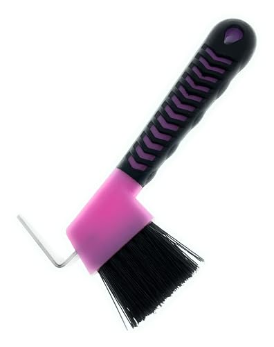 Horse Hoof Pick with Brush - Non-Slip Ergonomic Handle, Heavy-Duty Steel Pick & Stiff Bristles - Removes Dirt, Mud & Rocks - Horse Grooming Tool for Daily Hoof Care (Pink) | Steel pick, stiff bristles and non-slip ergonomic handle for removing packed mud,