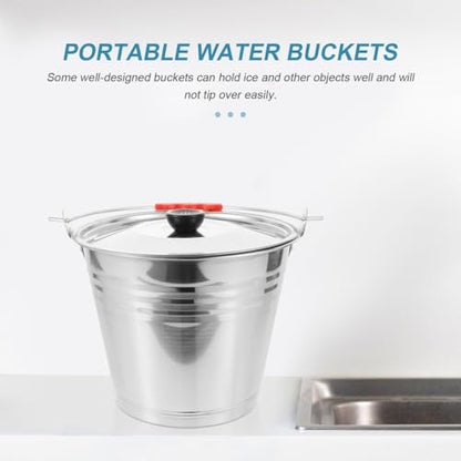1pc Milk Bucket Multi-Purpose Bucket Multi-Functional Pail Durable Pasture Storage Stainless Steel Round Water Ice with Lid Ranch Milking