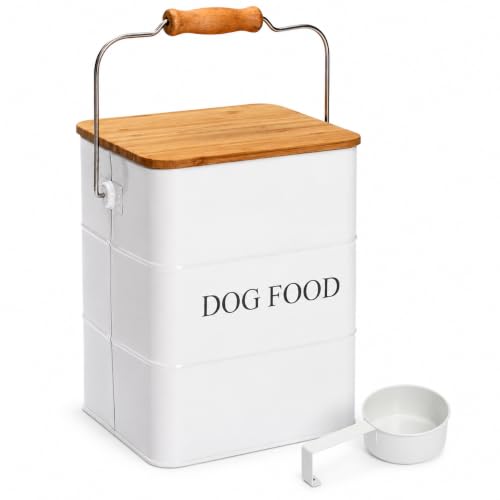 Morezi Metal Dog Food Storage Container 5~6 lbs, Pet Food Treat Canister - color: White