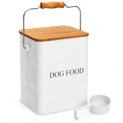 Morezi Metal Dog Food Storage Container 5~6 lbs, Pet Food Treat Canister - color: White