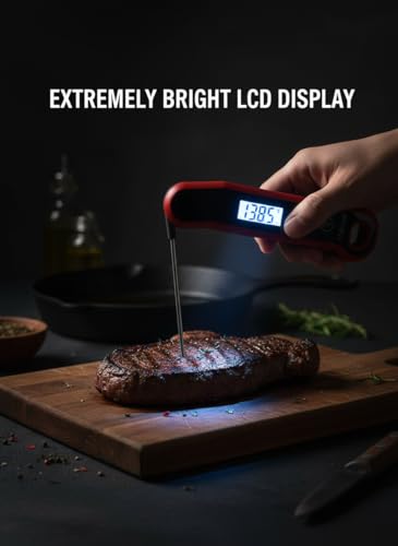 0.5 Sec Instant Read Meat Thermometer Digital with Auto Rotate Large LCD Display & Sleep Mode, ±0.5°F Accuracy, IP67 Waterproof Cooking Thermometer for BBQ Grill Smoker Candy