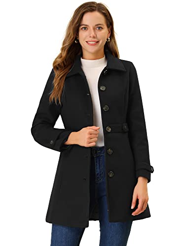 Allegra K Women's Winter Classic Overcoat with Pockets Single Breasted Coat - color: Black, size: X-Small