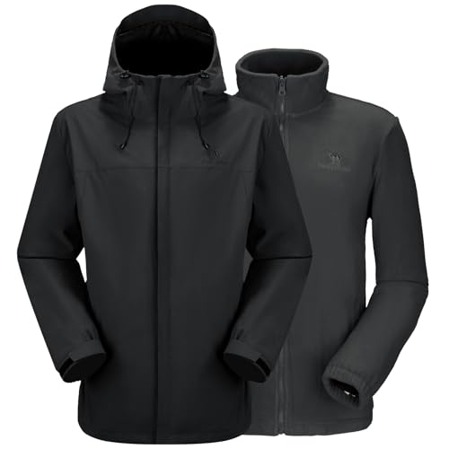 CAMEL CROWN Men's Ski Jacket 3 in 1 Waterproof Winter Jacket Snow Jacket Windproof Hooded with Inner Warm Fleece Coat - color: Black B612, size: Small