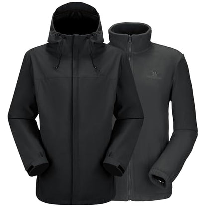 CAMEL CROWN Men's Ski Jacket 3 in 1 Waterproof Winter Jacket Snow Jacket Windproof Hooded with Inner Warm Fleece Coat - color: Black B612, size: XX-Large