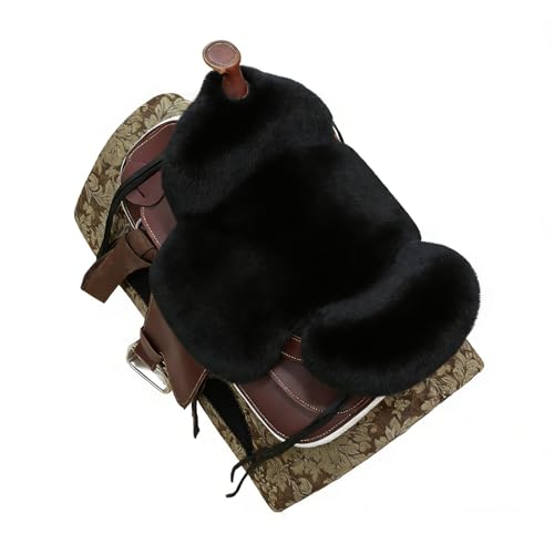 Western-Style Sheepskin Saddle Seat Cover, Sheepskin Saddle Pad, Genuine Merino Sheepskin Saddle Pad - color: Black