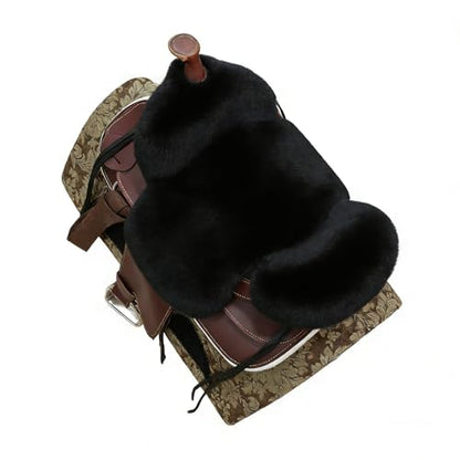 Western-Style Sheepskin Saddle Seat Cover, Sheepskin Saddle Pad, Genuine Merino Sheepskin Saddle Pad - color: Black