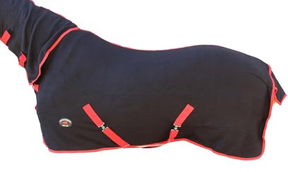 82" Horse Sheet Polar Soft Fleece Cooler Exercise Blanket Liner Contoured 4385N - color: Black / Red-White Trim, size: 82 inches
