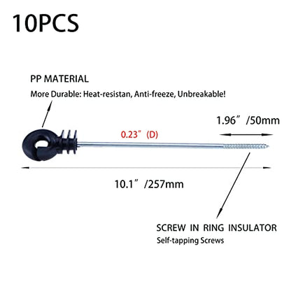 10Pcs Long Electric Fence Wood Post Insulator Screw-in Insulator | Long Arm Wood Post Insulator Fence Post Insulator Wire Insulators for Tape Rope Electric Fence Wire Wood Post Garden