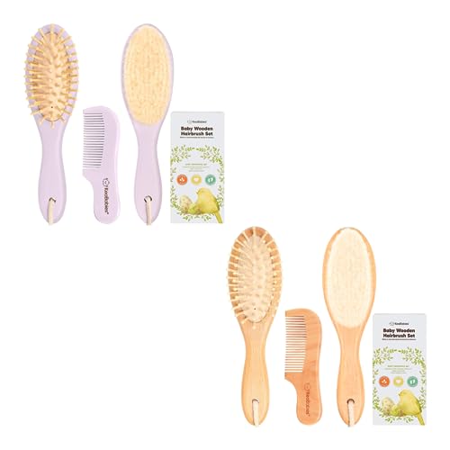 KeaBabies Wooden Baby Hair Brush Set for Newborns, Toddlers - Soft Goat Bristle Baby Brush and Comb Set Newborn Grooming Kit for Cradle Cap Care, Durable & Gentle, Boy, Girl Infant Essentials