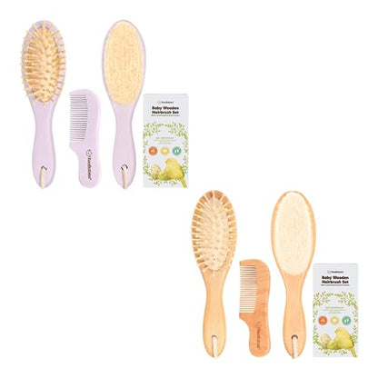 KeaBabies Wooden Baby Hair Brush Set for Newborns, Toddlers - Soft Goat Bristle Baby Brush and Comb Set Newborn Grooming Kit for Cradle Cap Care, Durable & Gentle, Boy, Girl Infant Essentials