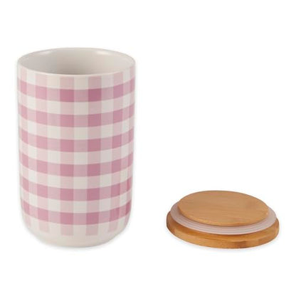 Bone Dry Ceramic Pet Treat Canister, Dishwasher Safe, 4x6.5 Pansy Petite Check - color: Pansy Petite Check, size: 4x6.5"