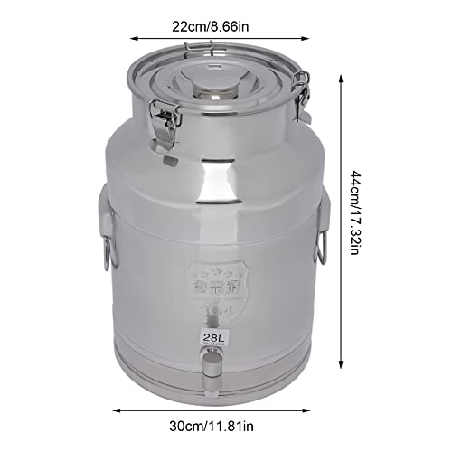 28L/7.4Gallon Stainless Steel Milk Can with Spigot, Heavy Duty Milk Jug Wine Pail Bucket Bottle Liquid Container Storage for Grain Wine Liquid,Stainless Steel Sealed Tank