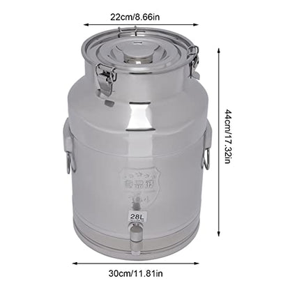 28L/7.4Gallon Stainless Steel Milk Can with Spigot, Heavy Duty Milk Jug Wine Pail Bucket Bottle Liquid Container Storage for Grain Wine Liquid,Stainless Steel Sealed Tank
