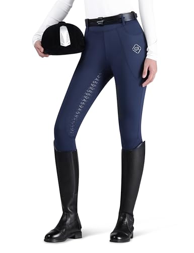 Women's Horse Riding Pants with Full Seat Silicone Grip - color: Navy, size: Large