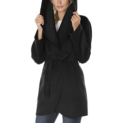 TAHARI Womens Double-faced Luxury Soft Wool Blend Peacoat Removable Belt Wool Coat Oversized Collar - color: Black, size: X-Small