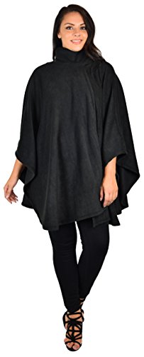 Dare2BStylish Women Poncho Style Fleece Cover Up with Muffler - color: Black