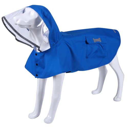 Waterproof Dog Raincoat, Adjustable Reflective Lightweight Pet Rain Clothes with Poncho Hood (Medium, Blue) - color: Blue, size: Medium(13-22lb)