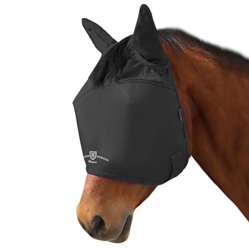 Harrison Howard UV-Proof Multi-Function Fabrics Thick Fleece Padding Horse Fly Mask Half Face with Ears Black Warmblood Extra Large - color: black, size: X-Large (Warmblood)