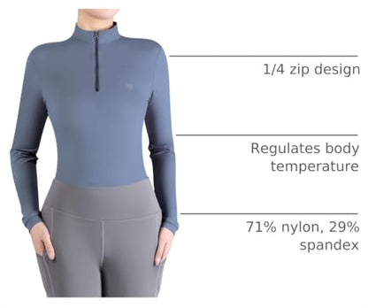Harrison Howard Women’s Equestrian Riding Shirt, UPF 50+ Quarter Zip Breathable Horse Riding Top, Quick Dry Schooling Shirt - color: Blue, size: X-Large