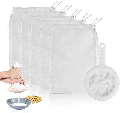 6 Pack - 100 Mesh Fine Mesh Strainer & Nut Milk Bags, Reusable Food Strainer - Food Grade BPA-Free - Ultra Strong Fine Nylon Mesh - Nutmilk, Juices, Cold Brew, Tea Coffee, Juice Soy