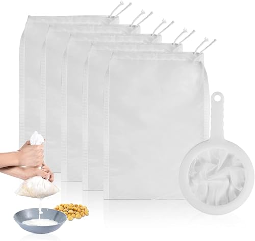 6 Pack - 100 Mesh Fine Mesh Strainer & Nut Milk Bags, Reusable Food Strainer - Food Grade BPA-Free - Ultra Strong Fine Nylon Mesh - Nutmilk, Juices, Cold Brew, Tea Coffee, Juice Soy