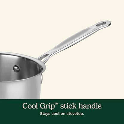 Cuisinart 1.5 Quart Sauce Pan with Cover, Stainless Steel Pot with Lid, Small Kitchen Pots, Dishwasher Safe, Compatible with Induction, Electric, Gas Cooktops, Oven Safe Saucepan, Cool Grip Handles | Stainless steel saucepan with aluminum encapsulated bas