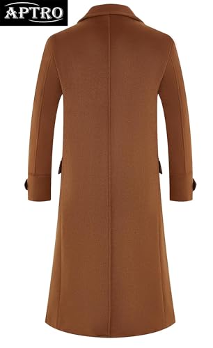 APTRO Men's Luxury Full Length Trench Coat Long Wool Overcoat Winter Windbreaker - color: Camel, size: Small