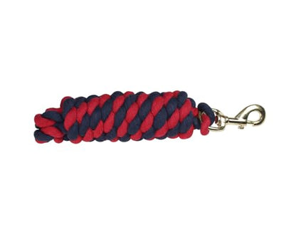 Derby Originals Pair of 2 10' Braided Cotton Lead Ropes with Brass Bolt Snap for Horses and Livestock - color: Navy/Red