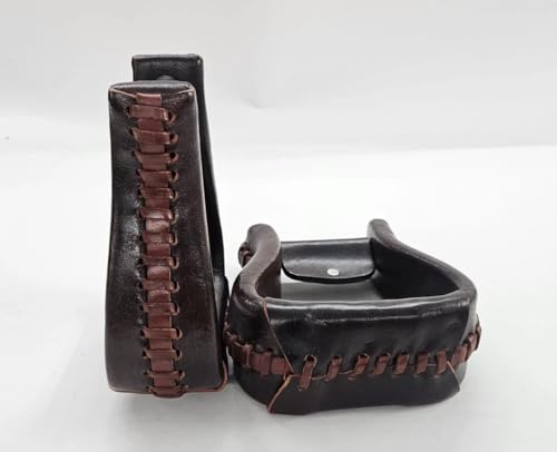 Western Leather Horse Riding Stirrups – Handcrafted Leather Covered Stirrups Pair with Braided Design Equestrian Saddle Stirrup for Riding & Training
