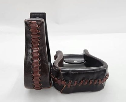 Western Leather Horse Riding Stirrups – Handcrafted Leather Covered Stirrups Pair with Braided Design Equestrian Saddle Stirrup for Riding & Training