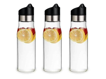 J&M DESIGN 3-Pack 28 OZ Glass Pitcher with lid Water Carafe Easy Twist Stainless Steel & Plastic Lid w/Removeable Strainer Juice Beverage Iced Tea Ice Coffee Milk Dishwasher Safe Container Bottle Jar - size: 3-Pack
