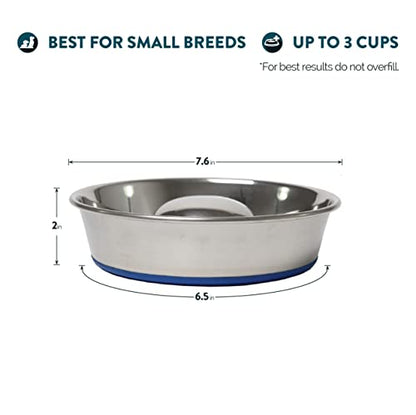 OurPets DuraPet Slow Feed Premium Stainless Steel Dog Bowl, Silver, Small (2040010300) - size: Small (2 Cups)
