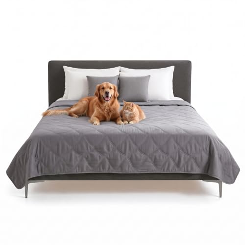 FurHaven Waterproof Blanket & Furniture Protector Cover with Non-Slip Backing, Machine Washable, Jumbo/King, Quilted Twill, Gray - color: Quilted Gray, size: 96" x 82" - King