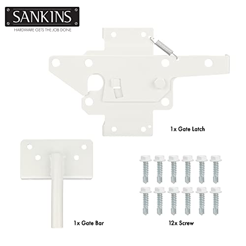Self-Locking Gate Latch Heavy-Duty for Wood Gate, Steel White, 2pcs - color: White