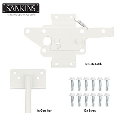 Self-Locking Gate Latch Heavy-Duty for Wood Gate, Steel White, 2pcs - color: White