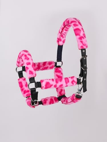 Harrison Howard Fleece Halter Covers for Horses, Set of 9, Prevent Hair Loss Pressure Marks, Padded Horse Halter Fleece Set Fuchsia Leopard - color: Fuchsia Leopard