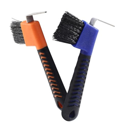 2 Pcs Horse Hoof Pick Brush, Blue & Orange | Soft Touch Rubber Handle, Portable Hoofpick - size: 2 Pcs