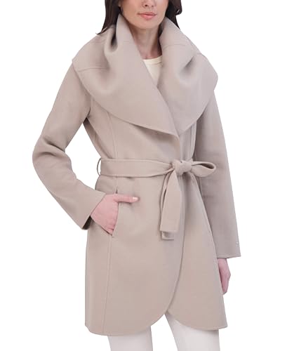 TAHARI Womens Double-faced Luxury Soft Wool Blend Peacoat Removable Belt Wool Coat Oversized Collar - color: Saf/Alm, size: Large