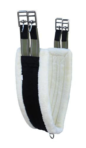 CHALLENGER English Saddle Fleece Girth Black Nylon Webbed Double-Elastic Ends 97webEnglish - color: Black White Fleece, size: 46" L x 5" W