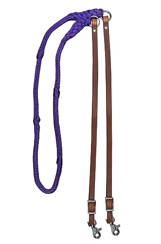 CHALLENGER Horse Leather Nylon Hand Braided 8 Ft. Roping Knotted Barrel Reins Tan Black 607242BK - color: Purple