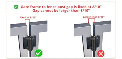 D&D TCA1L2S3BTS TruClose Regular Gate Hinge Square Metal Gates Black 2 pcs. | Safety gate hinge with alignment legs, self-closes metal gates up to 66 lb. For square gate posts. Black, comes with 2 hinges - color: Black, size: Fixed gate gap is 8/10” – gap