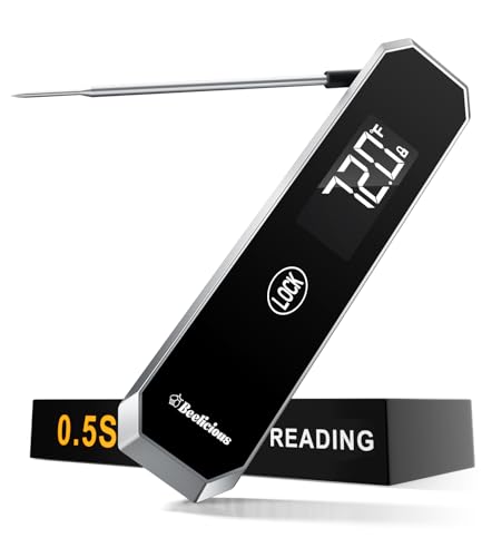 LockView FM151 Meat Thermometer with Temp Lock & Auto-Resume, Multi-Tested 0.5 Sec Instant Read Digital Probe, IP67 Waterproof 18/8 Stainless Steel for Cooking, Grilling, BBQ, Smoker, Candy, Black