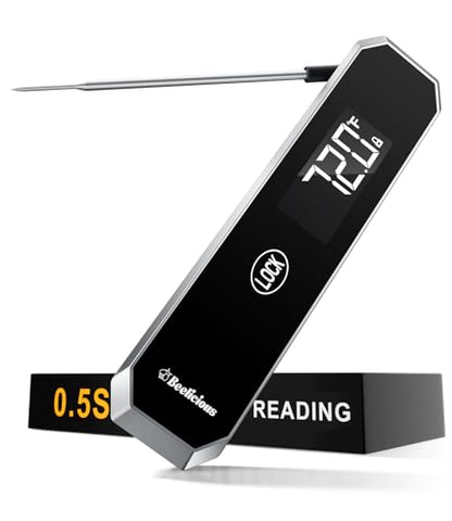 LockView FM151 Meat Thermometer with Temp Lock & Auto-Resume, Multi-Tested 0.5 Sec Instant Read Digital Probe, IP67 Waterproof 18/8 Stainless Steel for Cooking, Grilling, BBQ, Smoker, Candy, Black