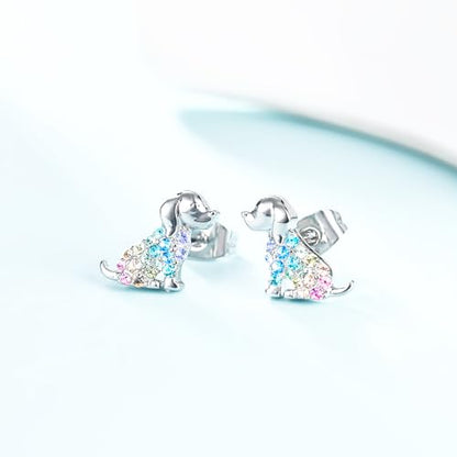 Cat Dinosaur Dragon Horse Stud Earrings for Women,Animal Wolf Sloth Fox LLama Butterfly Earrings Gifts Jewelry - color: Stud Dog
